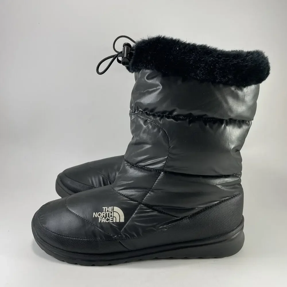 The North Face Nuptse Boots Womens 10 Goose Down Winter Snow Fur Black 616273